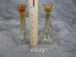 Marigold Iridescent Taper Candle Holder Amber 7 Tall Vintage Decor Set 2 Glass