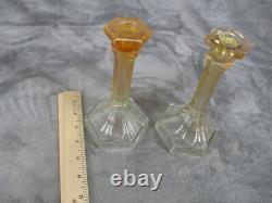 Marigold Iridescent Taper Candle Holder Amber 7 Tall Vintage Decor Set 2 Glass