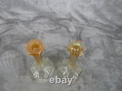 Marigold Iridescent Taper Candle Holder Amber 7 Tall Vintage Decor Set 2 Glass