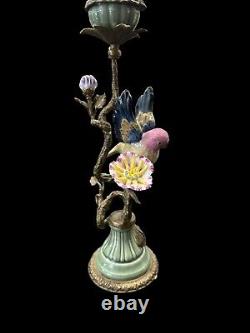 Mark Roberts Porcelain & Bronze Birds Flowers Candlestick/ Candelabras 13 1/2in