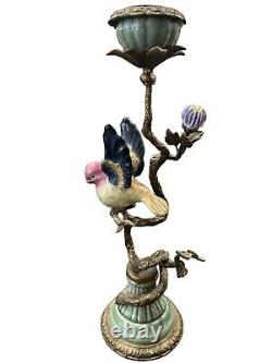 Mark Roberts Porcelain & Bronze Birds Flowers Candlestick/ Candelabras 13 1/2in