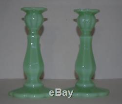 Martha By Mail Jadeite Green Glass Scalloped Candle Holders -2