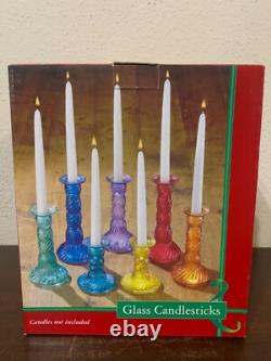 May Department Stores Glass Candle Stick Holder Set Of 7 Various Colors 2002 NIB