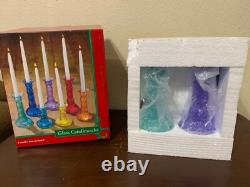May Department Stores Glass Candle Stick Holder Set Of 7 Various Colors 2002 NIB