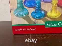 May Department Stores Glass Candle Stick Holder Set Of 7 Various Colors 2002 NIB