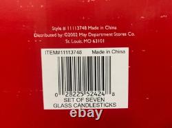 May Department Stores Glass Candle Stick Holder Set Of 7 Various Colors 2002 NIB