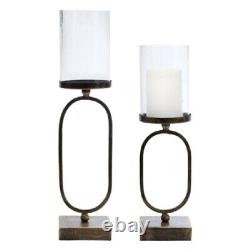 Melrose Candle Holder (Set of 2) 15.75H, 18H Iron/Glass