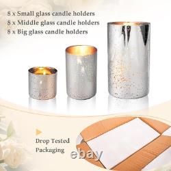 Mercury Glass Candle Holders & Vases Set for Weddings & Parties (24 Pcs)