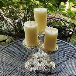 Mercury Glass Pillar Candle Holder Set of 3 / With or Without BEESWAX Candle