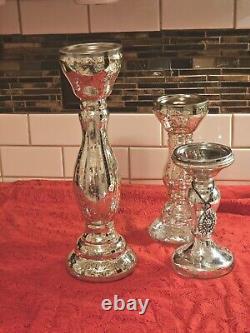 Mercury Glass Taper Set of 3 Candle holder Very Elegant Silver
