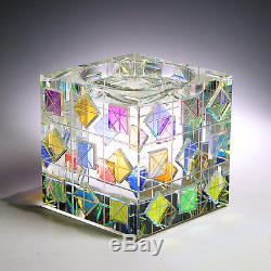 Mesmerizing Modern Optic Crystal CANDLE HOLDER with Dichroic Glass by Ray Lapsys