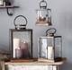Metal Box Candle Lantern Clear Glass Panels Wood Base New 3 Pc Set 12 16 21