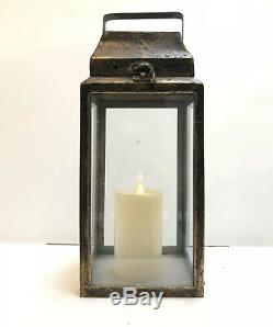 Metal Glass Lantern Candle Holder Patio Home Decor Set Of 2 Vintage Bronze Gold