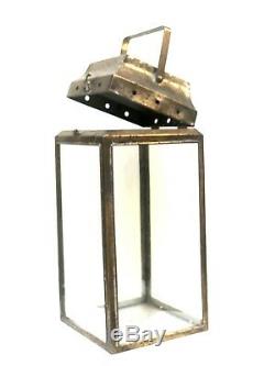 Metal Glass Lantern Candle Holder Patio Home Decor Set Of 2 Vintage Bronze Gold