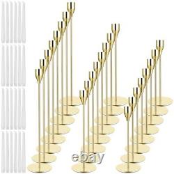 Metal Gold Candle Holders Set of 24 +24 Taper Candles, Gold 24Pcs+24Candles