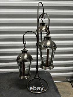 Metal Hanging Candle Lanterns With Stand And Glass Votive Candle Holders