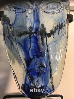 Mexican Handmade Bluish Glass Mask Candle Holder