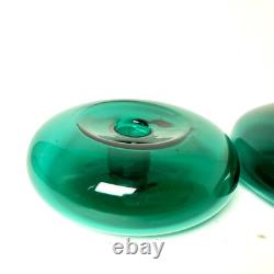 Mid Century Blenko Glass Juniper/Green Anderson Donut Candle Holders Very Rare