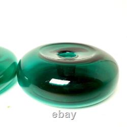 Mid Century Blenko Glass Juniper/Green Anderson Donut Candle Holders Very Rare