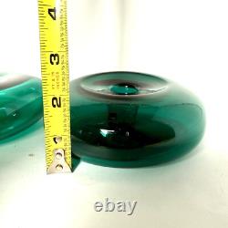 Mid Century Blenko Glass Juniper/Green Anderson Donut Candle Holders Very Rare