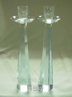 Mid-century Strombergshyttan Ice Blue 10.5 Prism Art Glass Candlesticks #1701