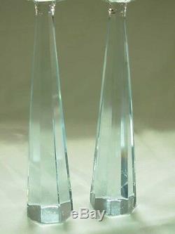 Mid-century Strombergshyttan Ice Blue 10.5 Prism Art Glass Candlesticks #1701