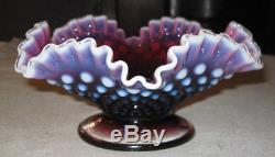 Mint Fenton Plum Hobnail Opalescent Art Glass Candle Stick Bowl Holder Sconce