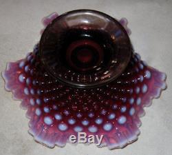 Mint Fenton Plum Hobnail Opalescent Art Glass Candle Stick Bowl Holder Sconce