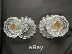 Mint Pair Bambous Baccarat Candlestick Holders Candelabra Etch Hurricane Shades