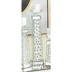 Mirrored Modern 18 Glass Embedded Crystals Vanity Dresser Candle Holder Sticks