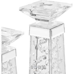 Mirrored Modern 18 Glass Embedded Crystals Vanity Dresser Candle Holder Sticks