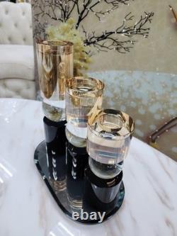 Modern Decorative Candle Holder Set-Black Base With Crystal Sphere & Glass