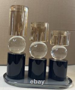 Modern Decorative Candle Holder Set-Black Base With Crystal Sphere & Glass