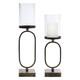 Modern Metal Candle Holder With Glass Hurricane (set Of 2)