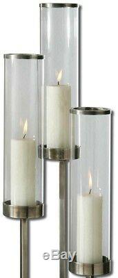 Modern Silver Brushed Aluminum Candle Holder Clear Glass Globes Concrete Base