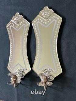 Modern Wall Mirrored Etched Glass Venetian Style Wall Mirrored Candle holders
