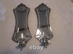 Modern Wall Mirrored etch Glass Venetian Style set 2 Candleholders 18.85T