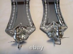 Modern Wall Mirrored etch Glass Venetian Style set 2 Candleholders 18.85T