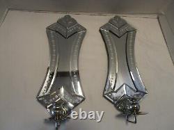 Modern Wall Mirrored etch Glass Venetian Style set 2 Candleholders 18.85T