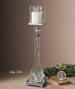 Modern XXL 27 Twisted Glass Candle Holder Nickel Metal Crystal Accents Grancona