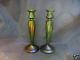 Monumental Art Nouveau Loetz 1900 Silberiris Green Iridescent Candle Holders 12
