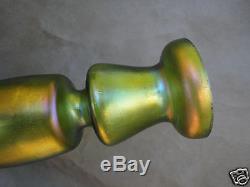 Monumental Art Nouveau Loetz 1900 Silberiris Green Iridescent Candle Holders 12