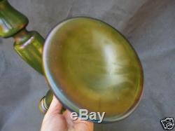 Monumental Art Nouveau Loetz 1900 Silberiris Green Iridescent Candle Holders 12