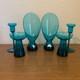 Morgantown Glass Peacock Blue Coronet Modern Sonata Candleholders Mcm Set Of Six
