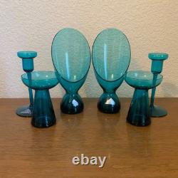 Morgantown Glass Peacock Blue Coronet Modern Sonata Candleholders MCM Set of Six