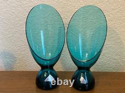 Morgantown Glass Peacock Blue Coronet Modern Sonata Candleholders MCM Set of Six
