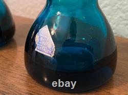 Morgantown Glass Peacock Blue Coronet Modern Sonata Candleholders MCM Set of Six