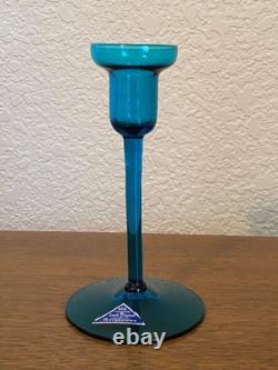 Morgantown Glass Peacock Blue Coronet Modern Sonata Candleholders MCM Set of Six