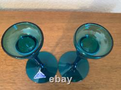 Morgantown Glass Peacock Blue Coronet Modern Sonata Candleholders MCM Set of Six
