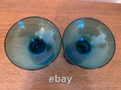 Morgantown Glass Peacock Blue Coronet Modern Sonata Candleholders MCM Set of Six